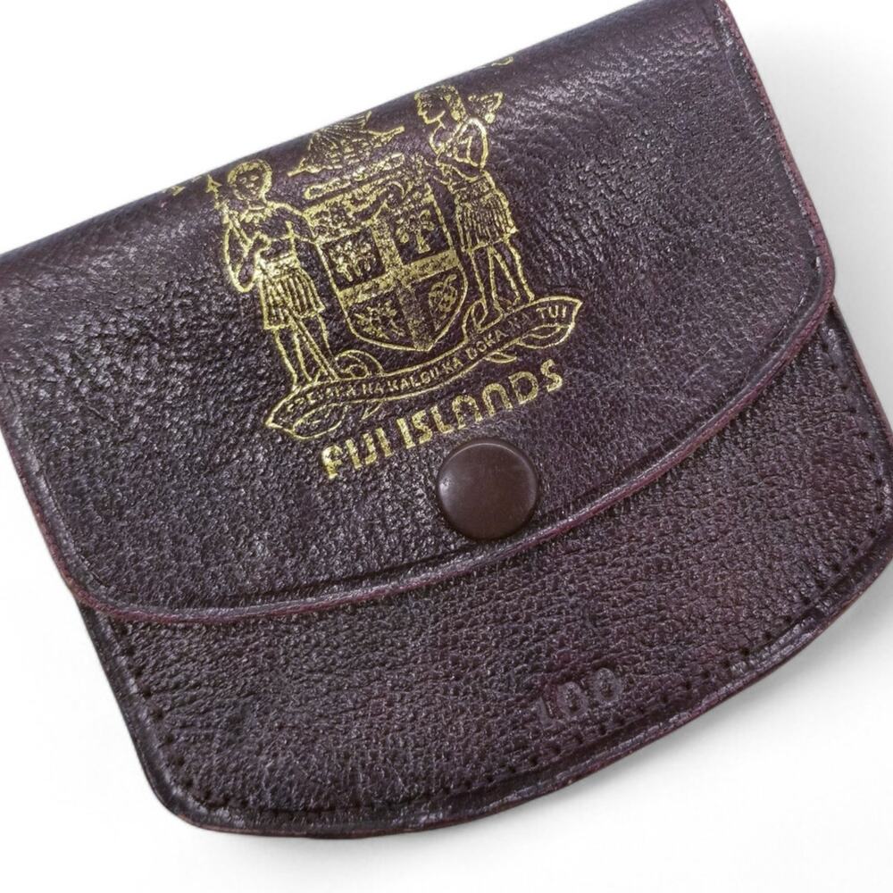 Fiji Islands Leather Wallet VINTAGE Barefoot Firewalkers 25¢ Stamps w/ RECEIPTS